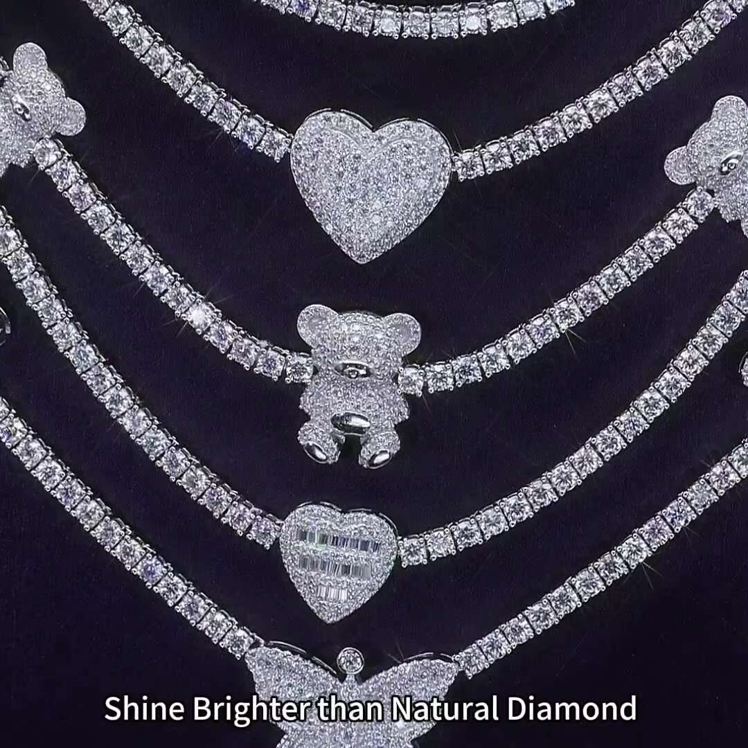 Luxury Moissanite Hearts Tennis Bracelet for Women Rhodium Plated Sterling Silver & VVS Cut