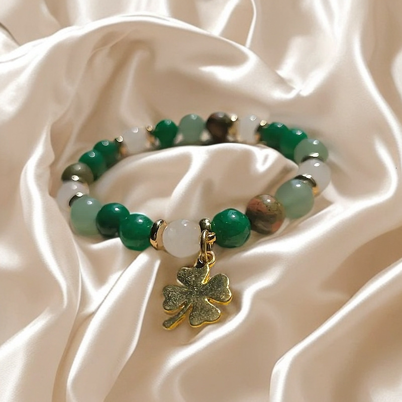 Unique Versatile Trendy Green Beaded Bracelet Natural Forest Style Women's