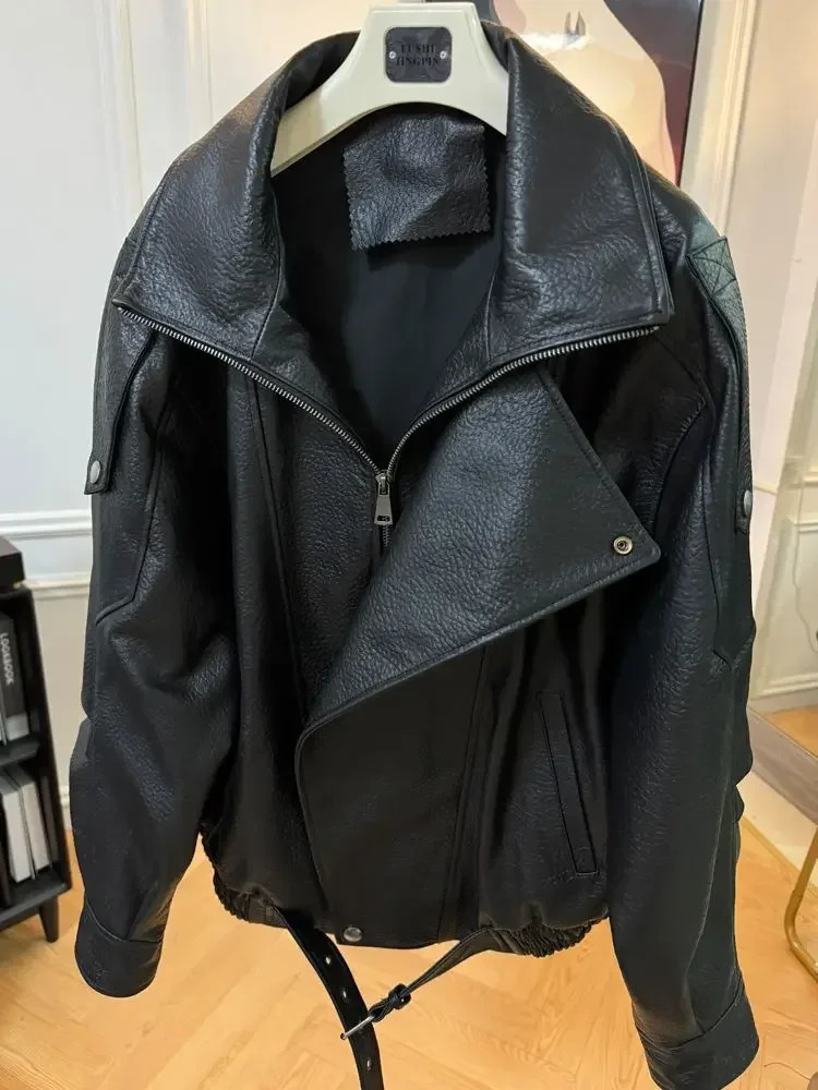 Fashion Black Leather Jacket Women Clothing AutumnWinter Loose Casual Coat PU Leather Motorcycle Jacket Women Tops - view 3