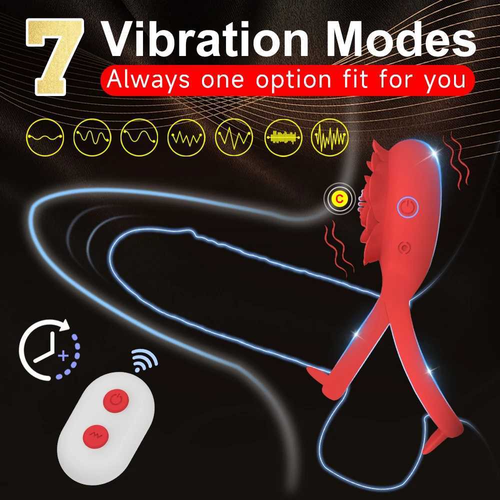 Vibrating Cock Ring with Rose Clitoral Stimulator Delayed Ejaculation Penis Rings Vibrator Couples Adult Sex Toys for Men WomenXJ250704