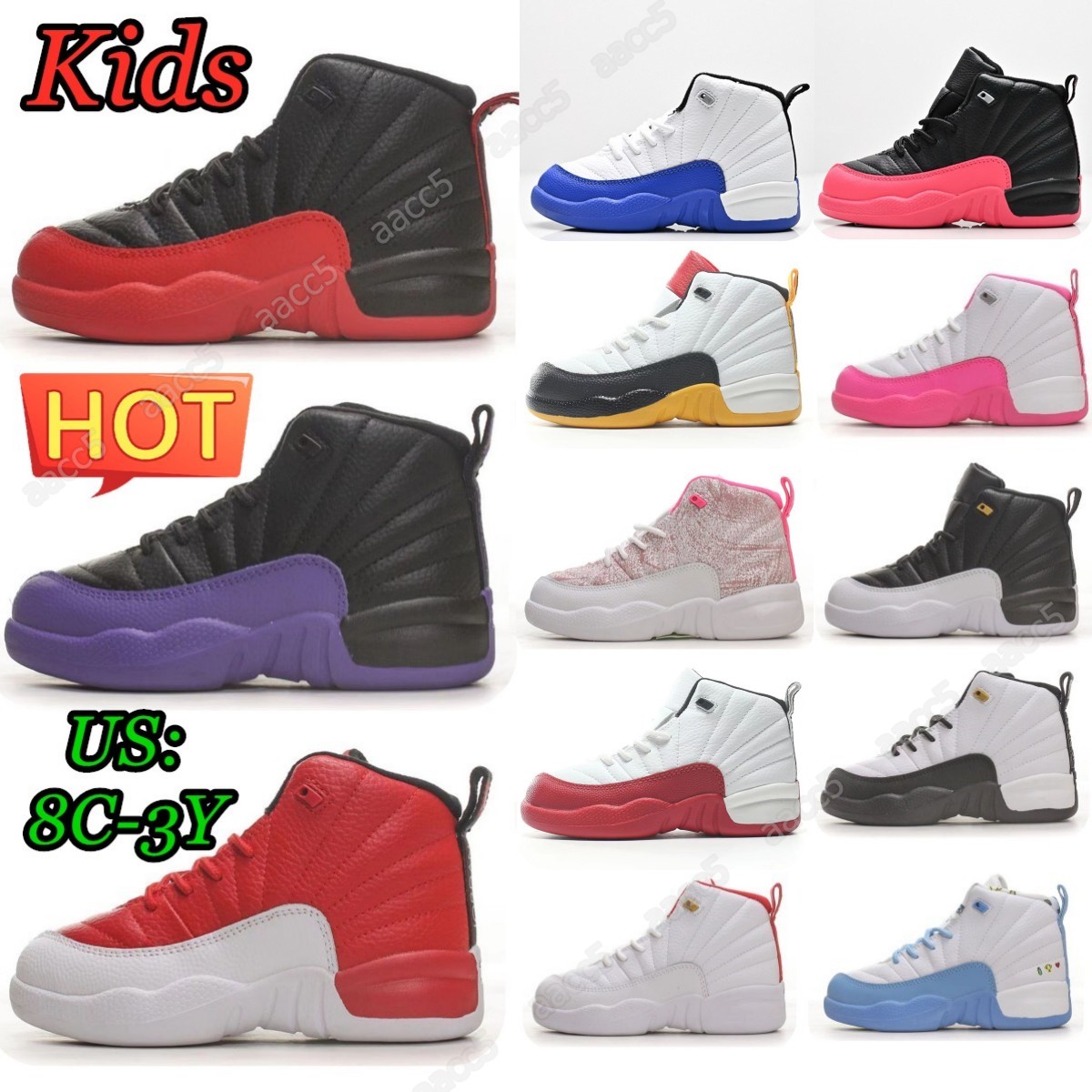 designer 12s 13s Kids shoes Toddler Sneakers Children running shoes print BLACK white cool grey cherry Infant Boys Girls Baby Trainers