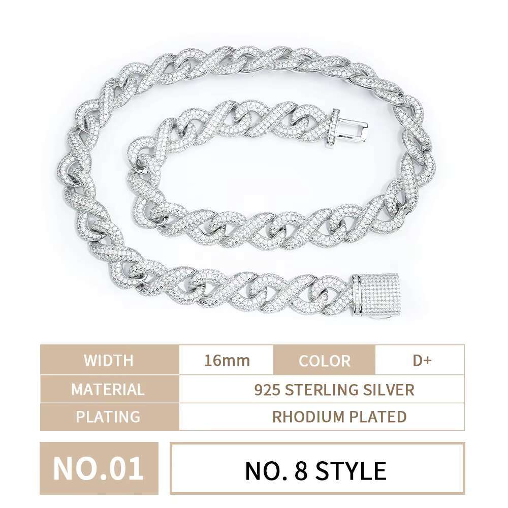High Quality Chain 6-24mm Iced Out Luxury Fine Jewelry Necklace Set VVS Moissanite Hiphop Fashion Miami Cuban Chain 925 Sterling Silver