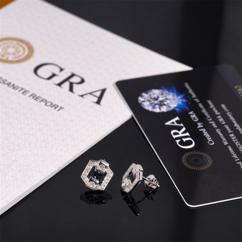 Fashion Fine Jewelry Square Earring Pass Diamond Tester GRA Certified 925 Sterling Silver VVS Diamond Moissanite Stud Earrings