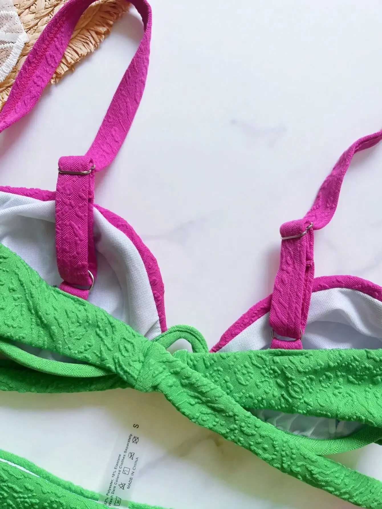 Sexy Green Patchwork Bikini Set 2025 Women Push Up Underwire Micro Swimsuit Brazilian Beach Bathing Suit Pleated Thong Swimwear XJ250624