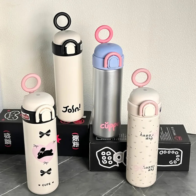 500ml Thermos Water Bottle Tumbler Kawaii 316 Stainless Steel Insulated With Handle Straw Coffee Tea Juice Portable Thermal Cup 250704 W260226