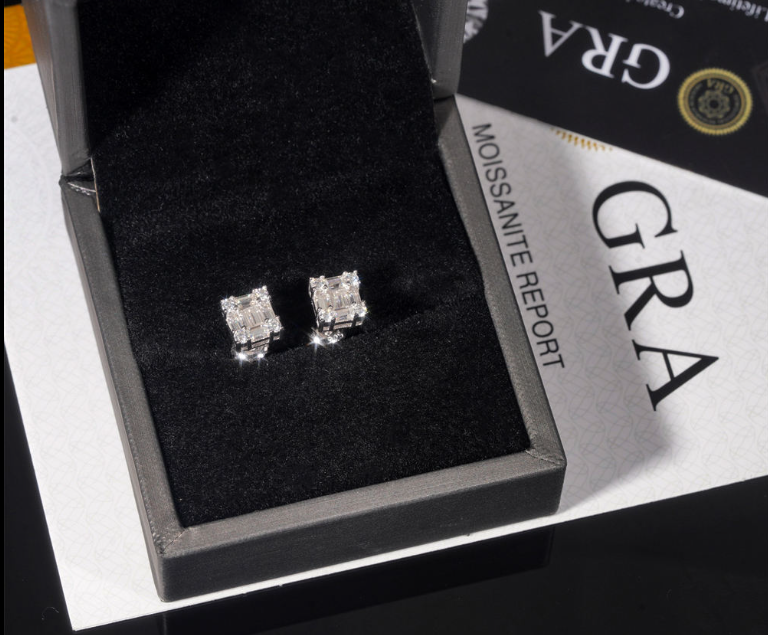 Luxury Jewelry 925 Silver Emerald Cut Moissanite Diamond Bling Special Design Iced Out Square Stud Earrings for Men