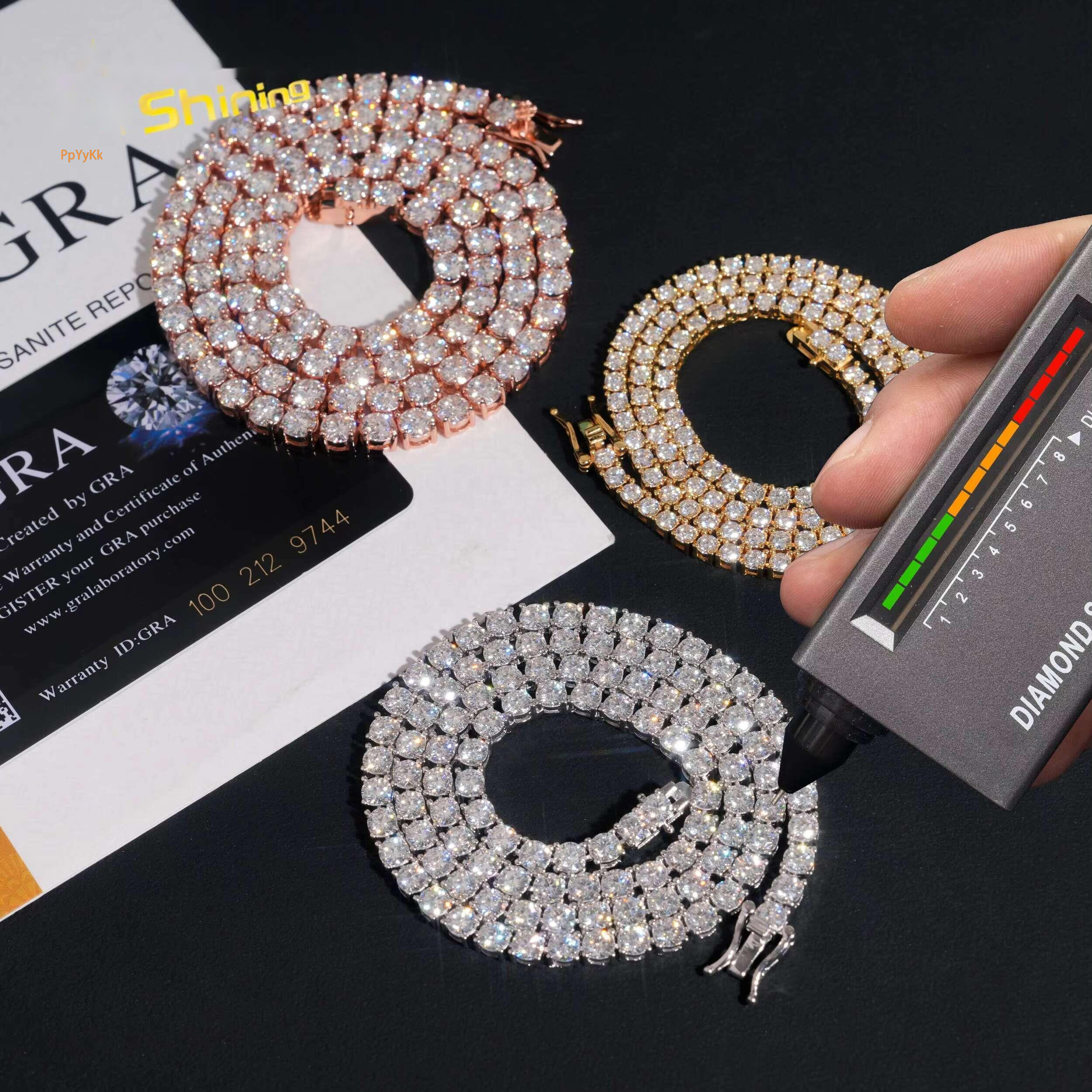 Luxury Jewelry 925 Silver VVS Moissanite Tennis Chain Bracelet Necklace Hip Hop Fashion High Quality GRA Certified