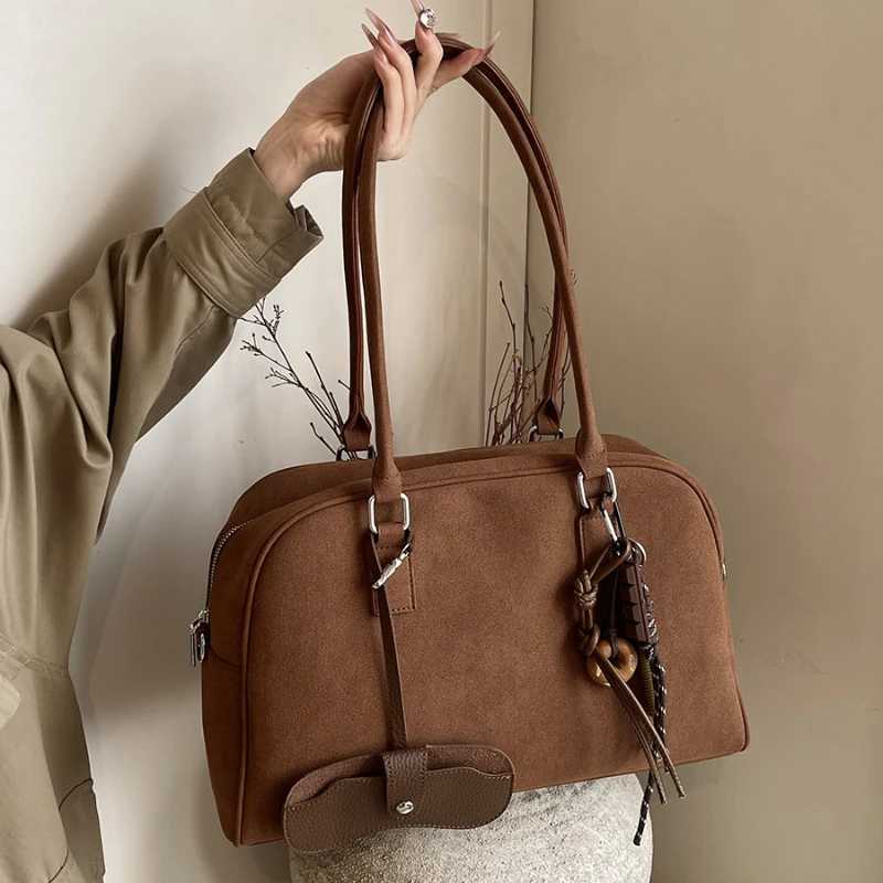 Big Size Wen Bowling Bags Suede Pure Color Large Capacity Shoulder Crossbody Bag With Long Strap 2025 Luxury Designer Handbags Y250705