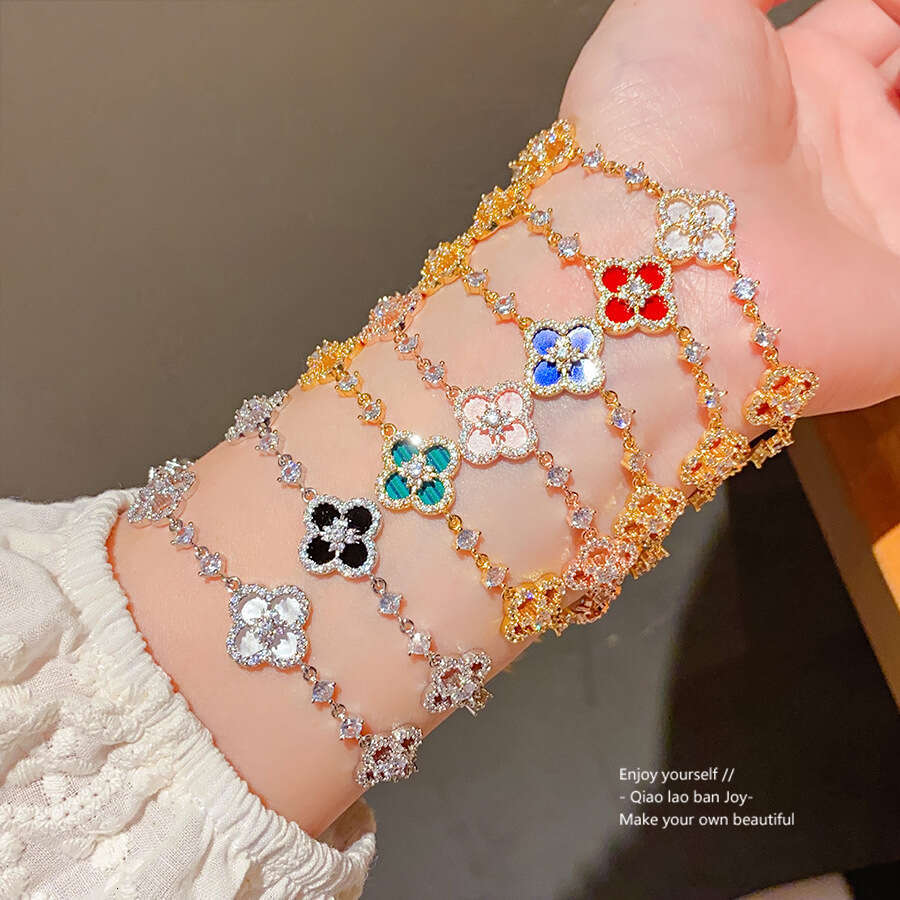 clover bracelet designer Zircon Rhombus Flower Pull Light High-end Sweet Versatile Elegant Personality Bracelet