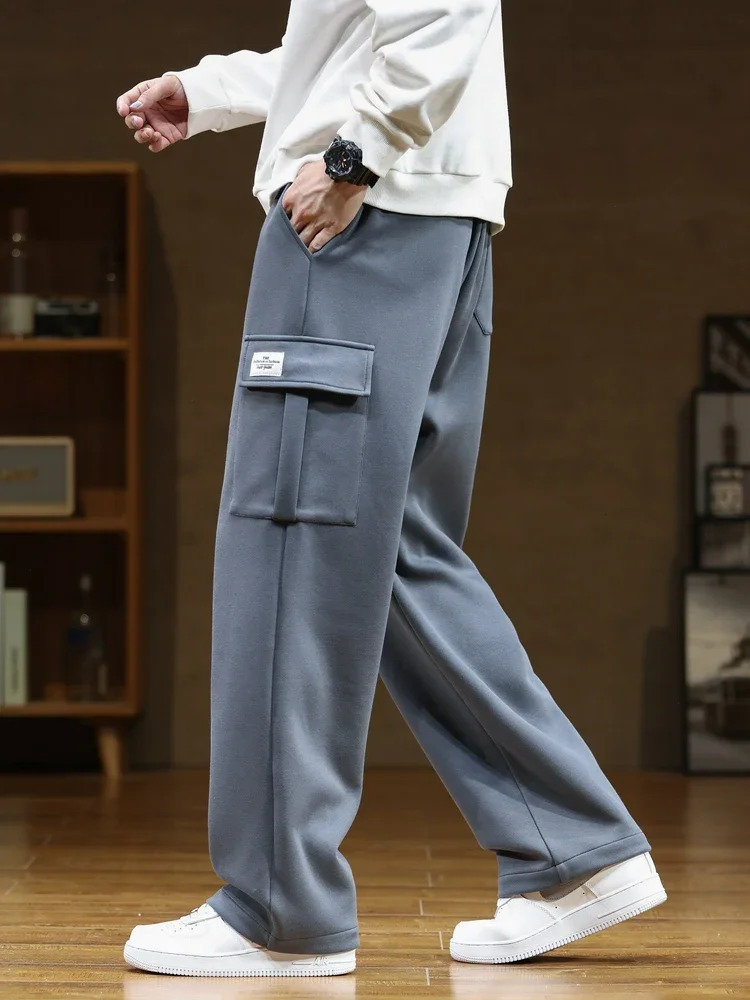 Sweatpants Men Multi-Pockets Drawstring Cotton Casual Wide Pants Male Loose Straight Trousers Large Size 8XL 250704
