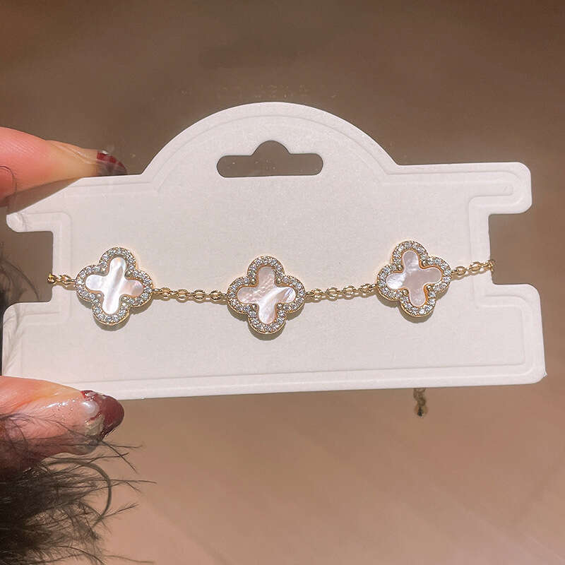 designer bracelet Real Gold Plated Zircon Rhombus Flower Mother-of-Pearl Bracelet Light High-End Feel Korean Version Ins Niche Jewelry for Women