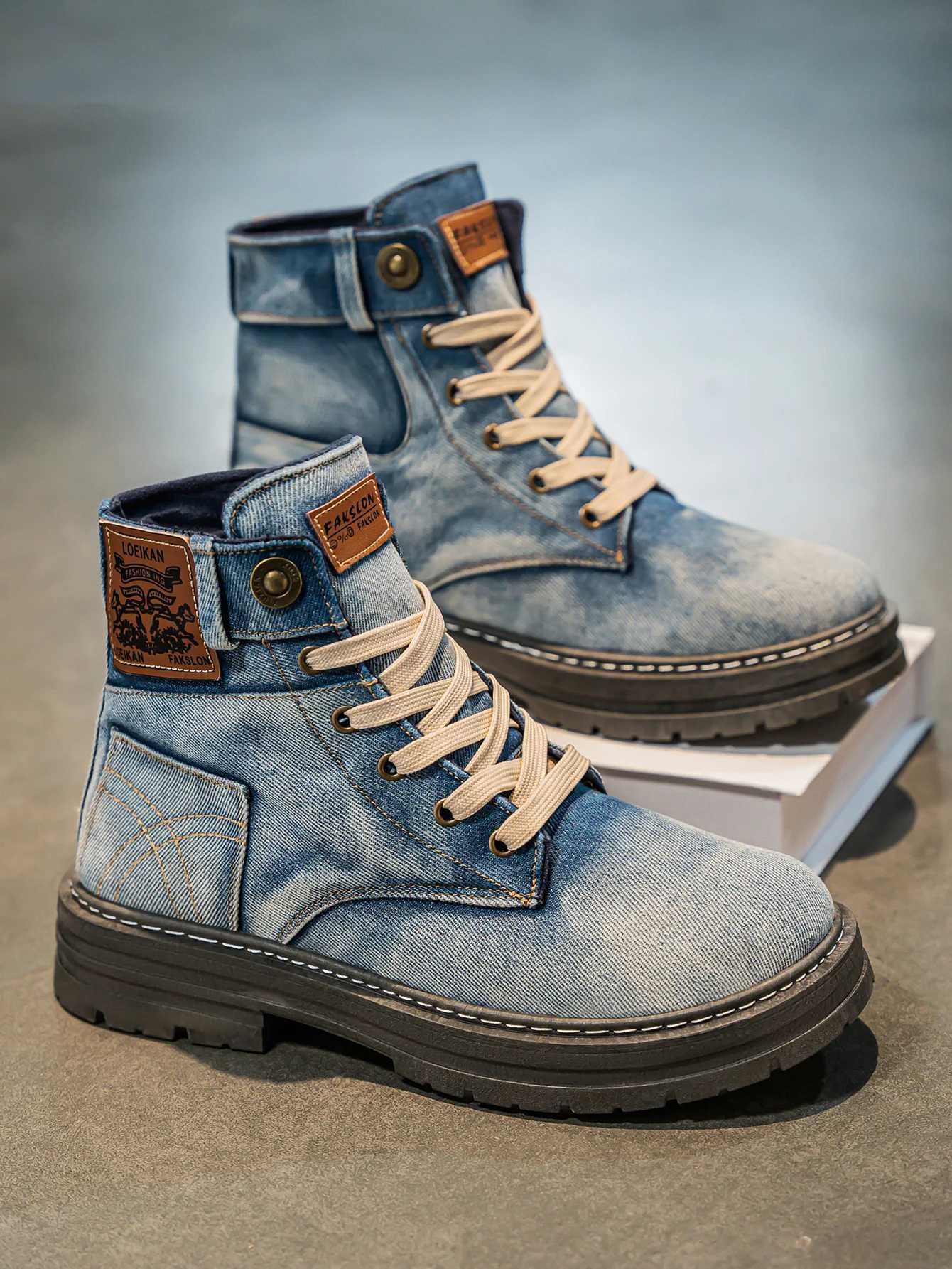Mens high top denim boots casual sports shoes trendy and fashionable mens boots Z250704