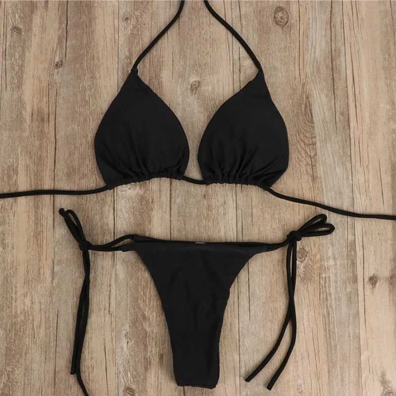 Women Thong Bikini Set Side Lace-up Sexy Swimsuit Bandage Neck Tie Swimwear Adjustable Brazilian Style Bikini Underwear XJ250624