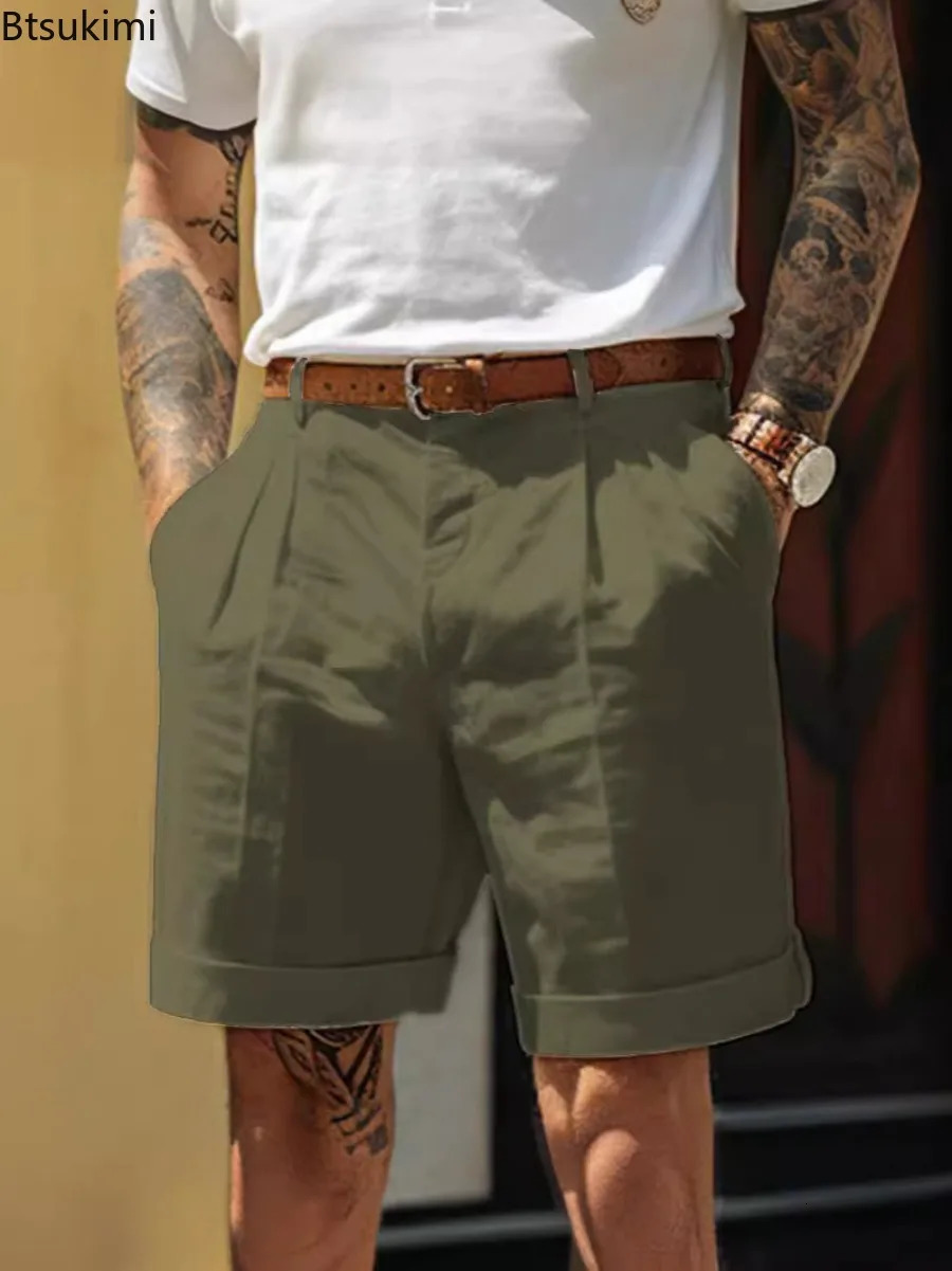 Summer Fashion Solid Cotton Linen Shorts for Men Breathable Pleated Loose Casual Straight Shorts Men Daily Versatile Short Pants 250704