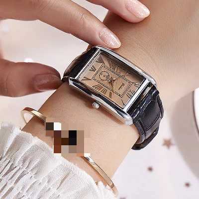 Fashion Couple Watch Luxury Rectangle Dial Women Quartz Watch Men Leather Band Casual Women Leather Wristwatch Mens Watch W250704