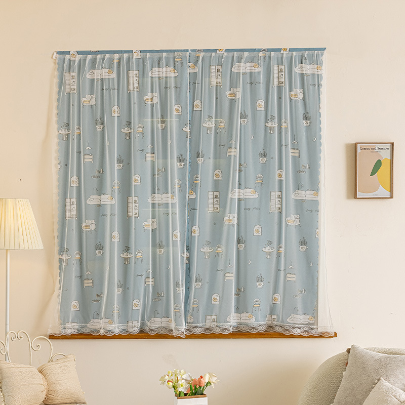 YL-36066 Velcro curtain bedroom bay window no need to punch installation simple self-adhesive blackout curtain finished product