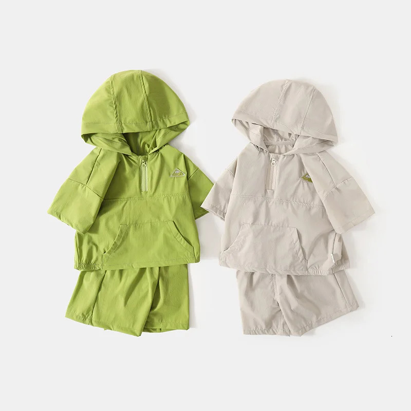 Summer Baby Boys 2PCS Clothes Set Muslin Thin Short Sleeve Hoodies Top For Infant Boys Loose Solid Shorts Suits Toddler Boy Sets 250729