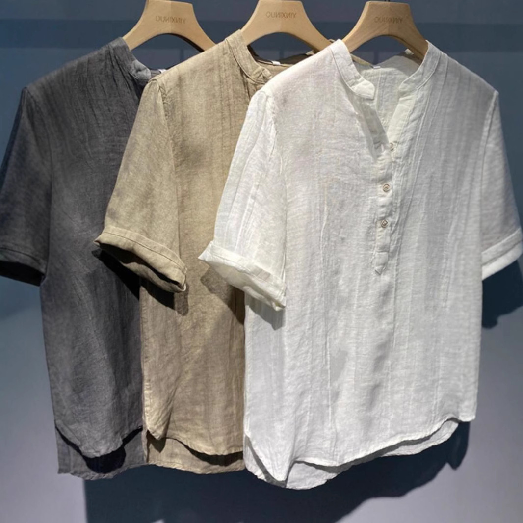 American-style Round-neck Short-sleeve for Men, Summer Large Size 150kg Fashion Loose Linen Casual Shirt