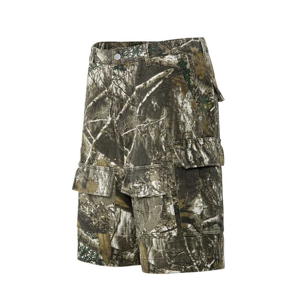 Branch and Leaf Pocket Camouflage Cargo Shorts for Men and Women Summer Baggy Jeans Streetwear Loose Denim Knee Length Pants W250705