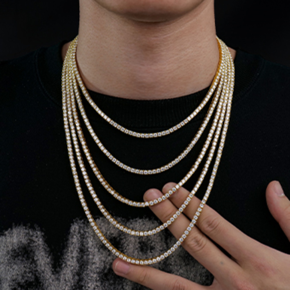 Fine Jewelry 3mm Gold Plated 925 Silver VVS Moissanite Necklace High Quality Fashion Bling Tennis Chain