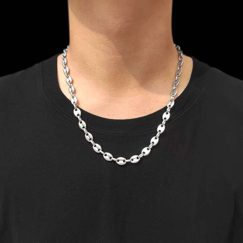 Nuoya Fashion Hip Hop Jewelry Gold Plated Men Stainless Steel Coffee Bean Link Chain Necklace