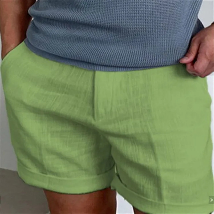 Mens Linen Oblique Pocket Solid Color Comfortable Breathable Sports Outdoor Daily Shorts 250704