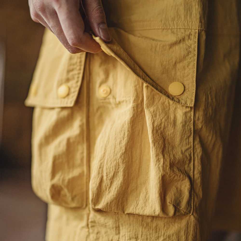 Maden Outdoor Yellow Cargo Shorts Mens Summer Quick-Dry Lightweight Sports Shorts with Drawstring Waist Multi-Pocket Bottoms W250705