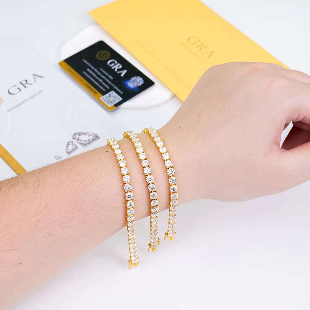 5mm Tennis Bracelet Moissanite Diamond Stone WHITE Color 925silver Plated Yellow Gold