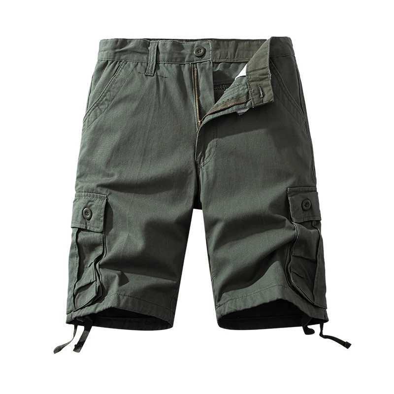 Mens Summer Cargo Shorts Pure Cotton Bermuda Shorts with 6 Pockets Regular Fit Brown White Hiking Sport Knee Shorts Big Size 44 W250705