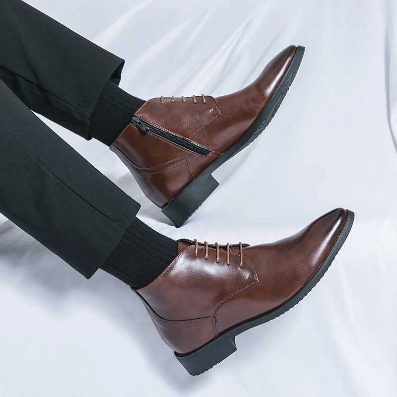 High Quality Mens Leather Oxford Ankle Boots Mens Dress Shoes Yuppie Formal Chelsea Boots Mens Trend Brogue Social Shoes W250705