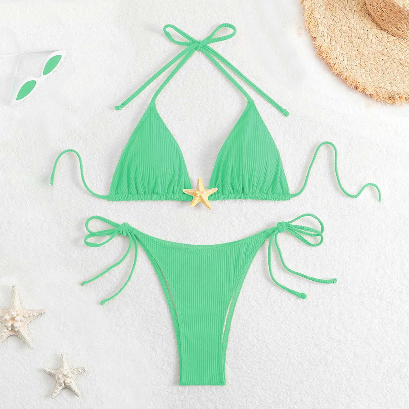 2025 Summer Short Dress Split Swimsuit WomenS 2 Piece Decor Bikini Tie Side Bathing Suit Ruffle Beach Wear Summer XJ250624