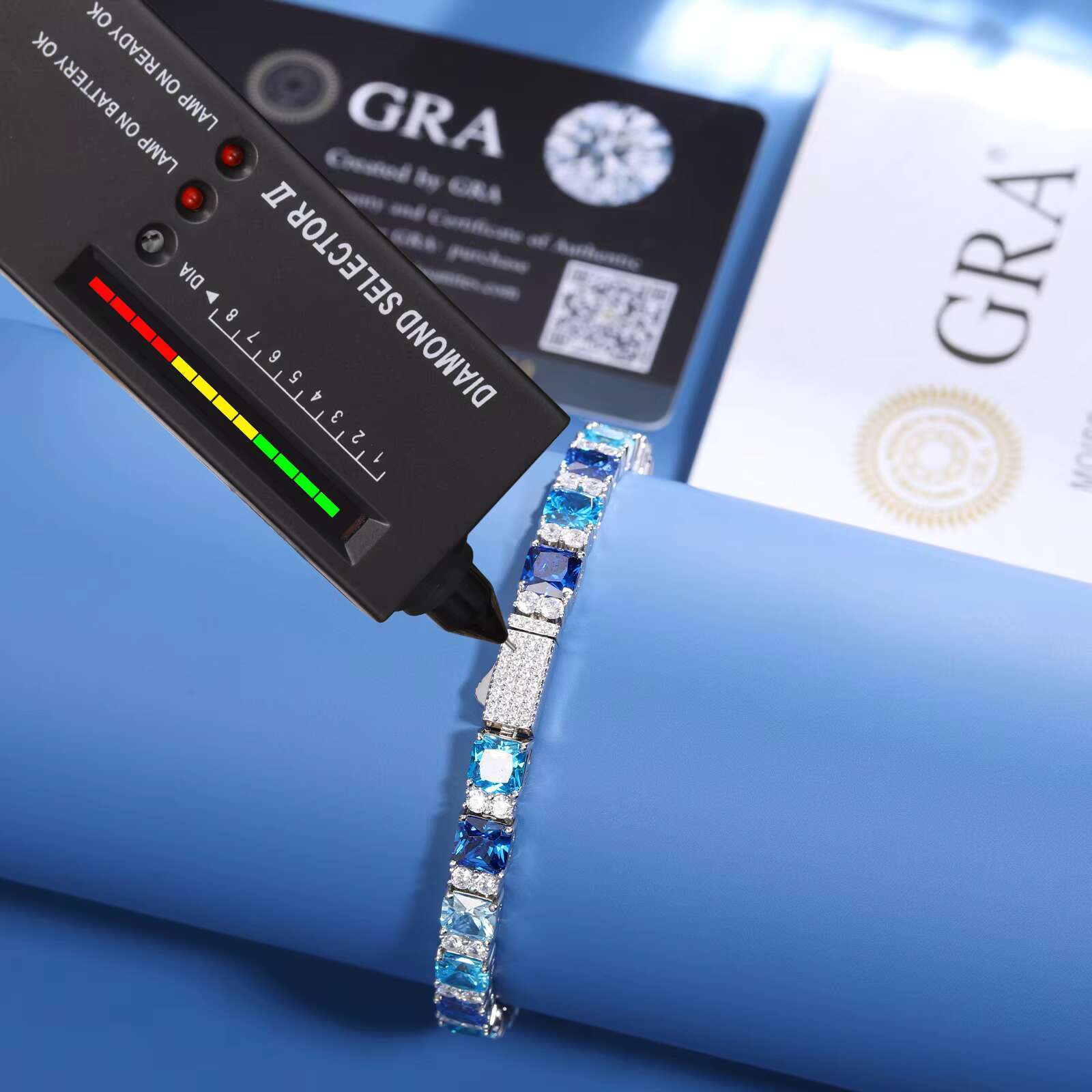 Gradient Color 6mm 925 Sterling Silver VVS Moissanite Blue Princess Cut Tennis Bracelet Luxury Bling Iced Out Jewelry