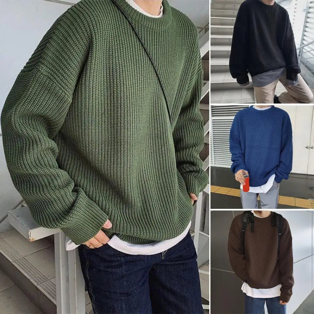 Autumn Winter Sweater Men Pullover Loose Knitted Sweater Korean Style Trend Green Sweaters Jumper Hip Hop Streetwear Knitwear 250704