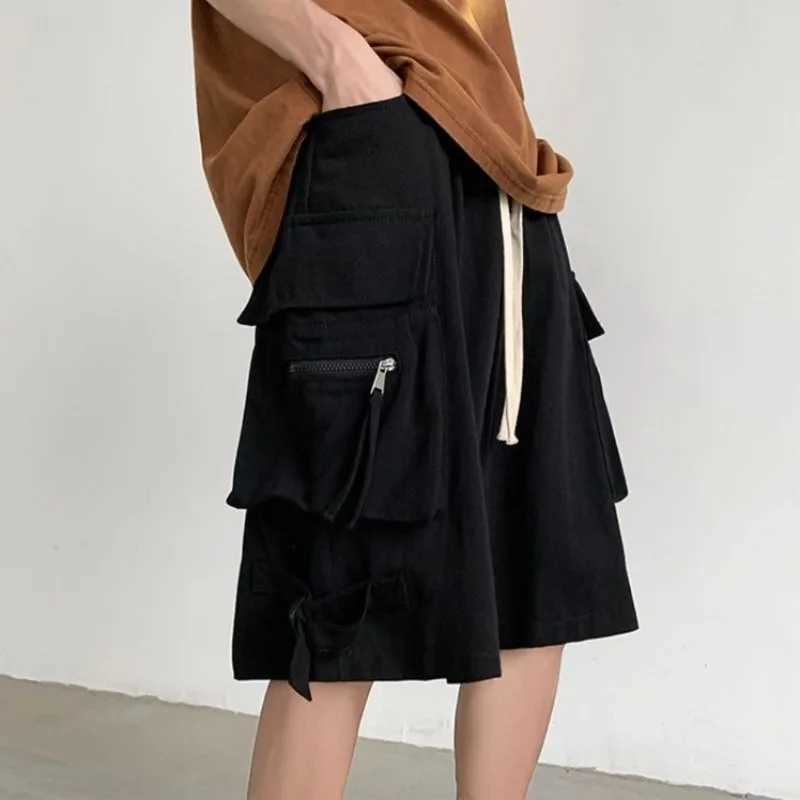 Loose Mens Bermuda Cargo Shorts with Draw String Short Pants for Men Elastic Waist Red Clothes Casual Distressed Beautiful Y2k W250705