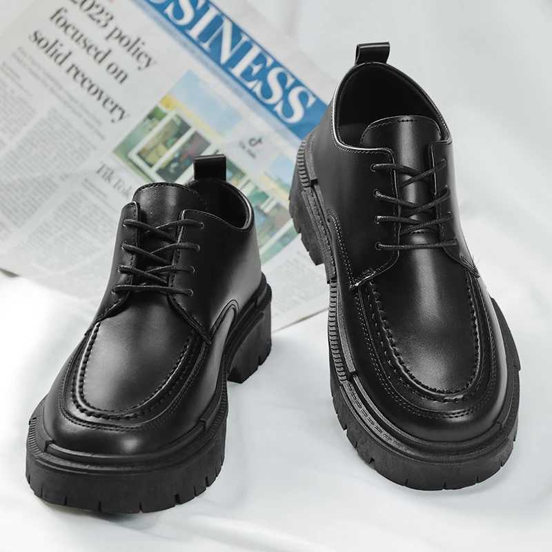 Thick Sole Formal Black Men Leather Shoes Luxury Brand Designer Platform Casual Shoes Wedding Dress Oxfords Shoes Men Work Shoes W250705