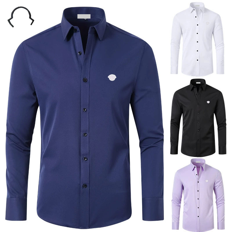 Men's Dress Shirts Business shirt microprojectile slim fit versatile all season four sided elastic non ironing men's long sleeved Ext