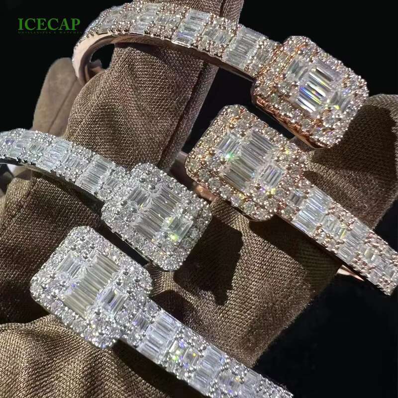 Luxury Moissanite Gift Ice Out 925 Silver Bracelet Adjustable Size Baguette Moissanite Bracelet for Men or Women