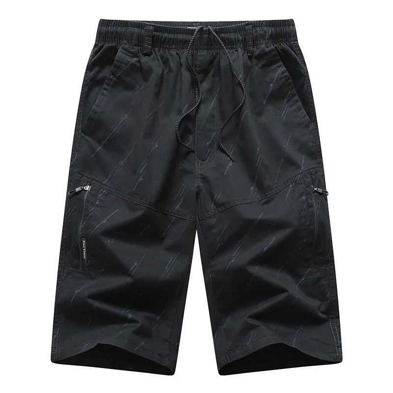 Mens Cargo Shorts Elastic Waist Hiking Pants Zipper Pocket Summer Cotton Shorts Climbing Jogger Sportswear W250705