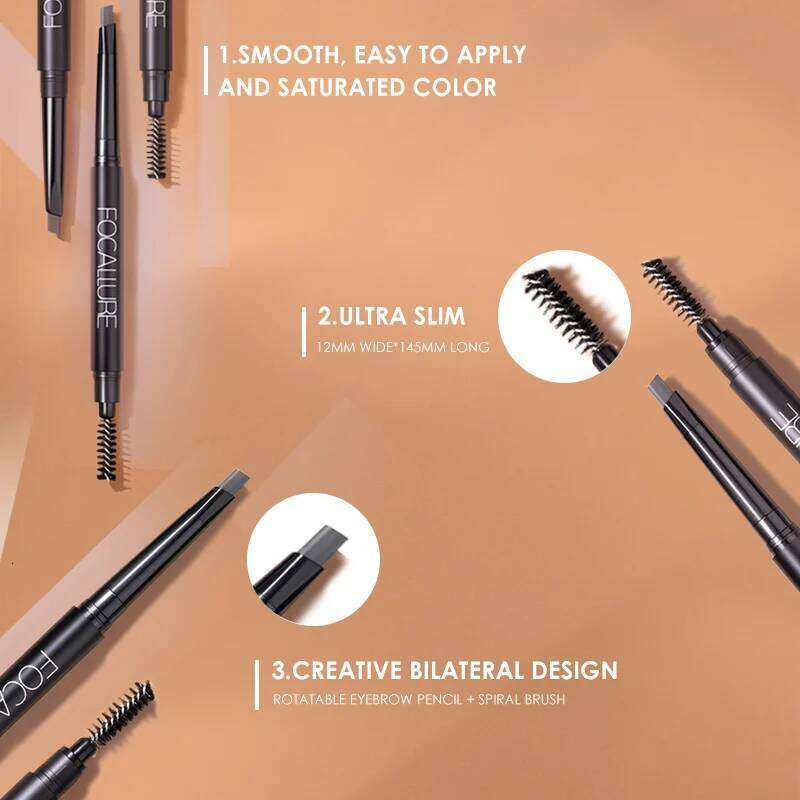 FOCALLURE Eyebrow Pencil 3 Colors Precise Brow Definer Waterproof Makeup Black Brown Eye Brows Cosmetics for Women's Make up X250705