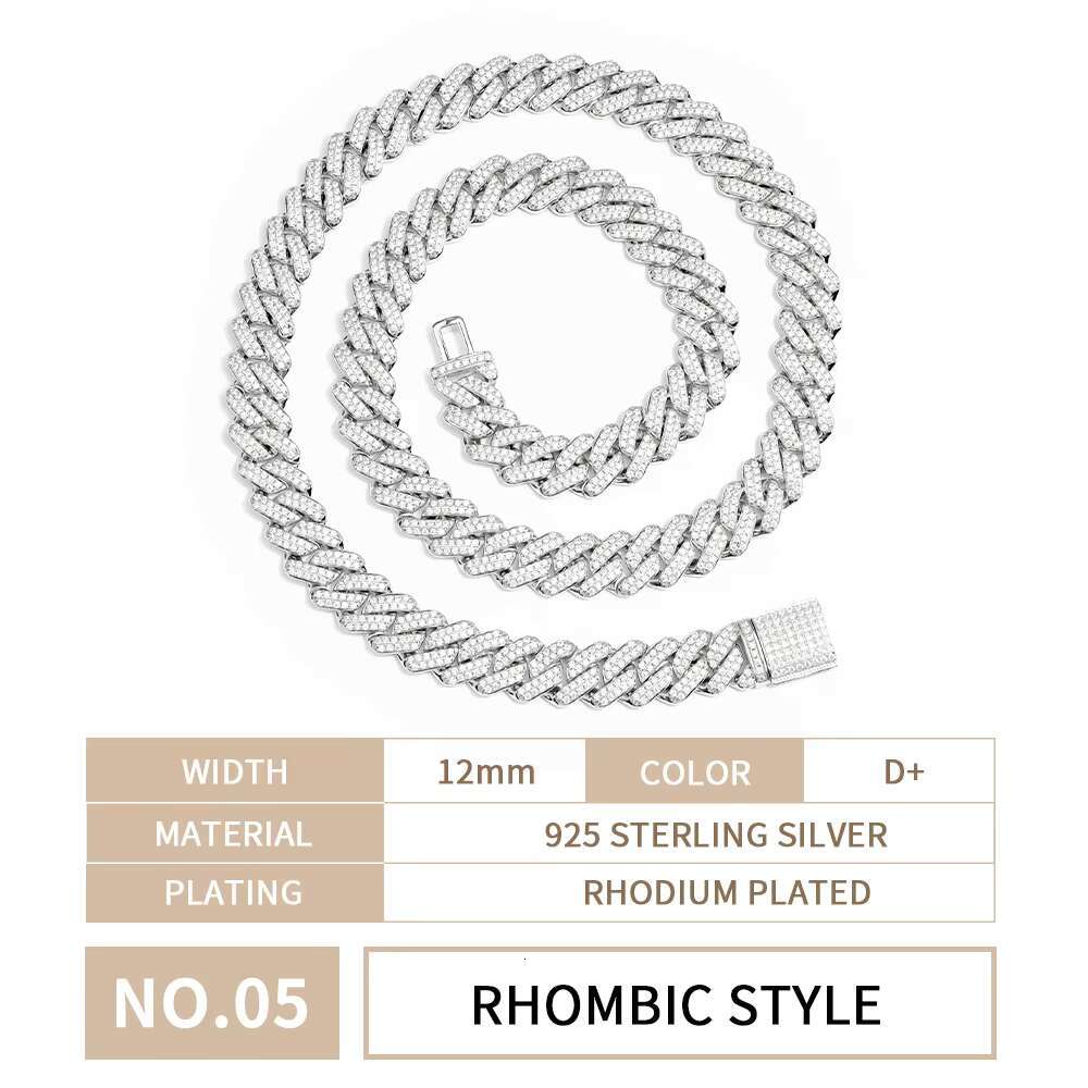 High Quality Chain 6-24mm Iced Out Luxury Fine Jewelry Necklace Set VVS Moissanite Hiphop Fashion Miami Cuban Chain 925 Sterling Silver