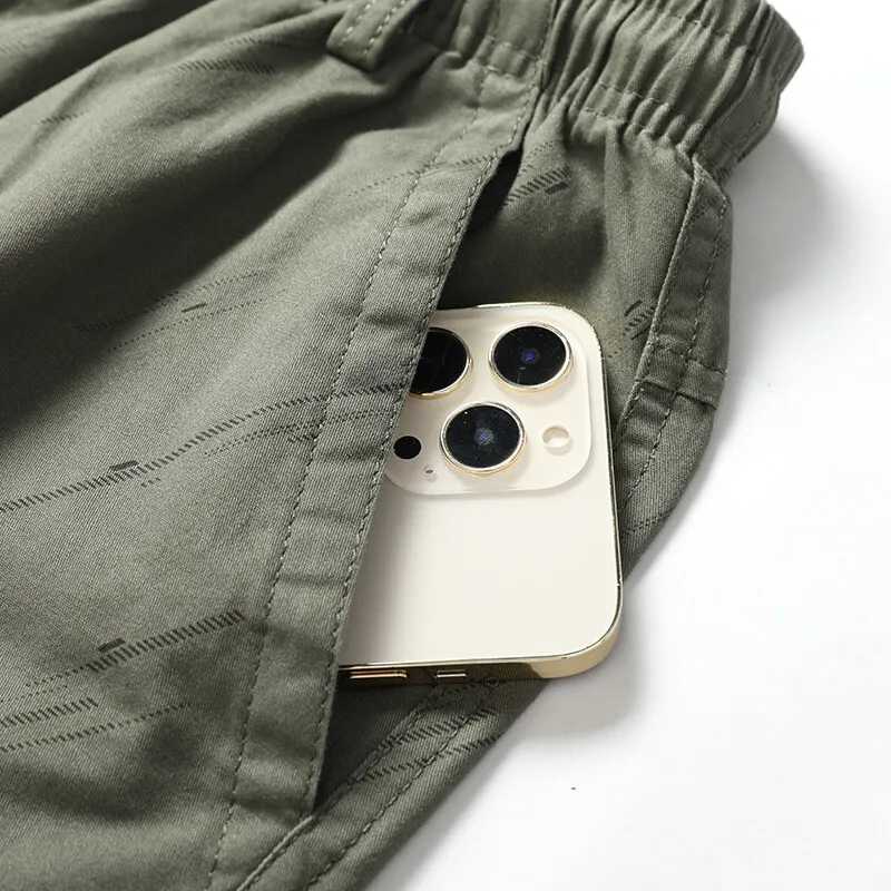 Mens Cargo Shorts Elastic Waist Hiking Pants Zipper Pocket Summer Cotton Shorts Climbing Jogger Sportswear W250705