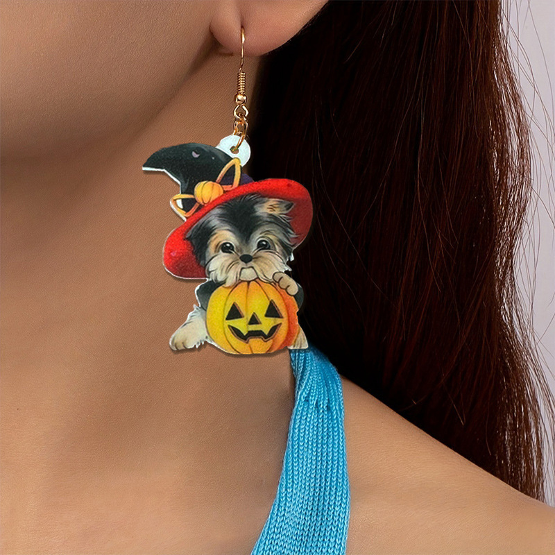 New Schnauzer Puppy Pumpkin Halloween Earrings Large Pendant For Women Girls
