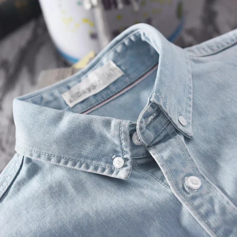 100% Cotton Autumn Long-sleeved Denim Shirt Men Fashion Casual High Street Male Clothes Top Classic Light Blue Black Gray 250704