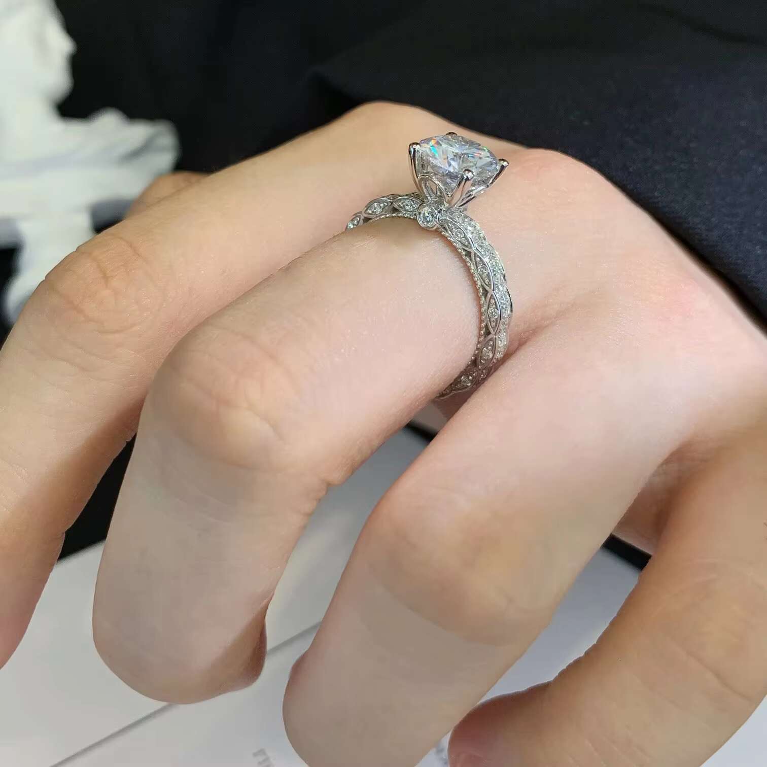 18K Fine Jewelry 2 Carats Moissanite Pass Diamond Test D Color Moissanite Blossom Ring for Teen Girls Gift Fine Jewelry