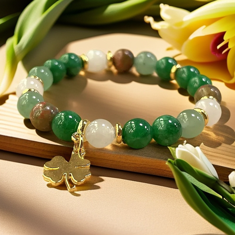 Unique Versatile Trendy Green Beaded Bracelet Natural Forest Style Women's