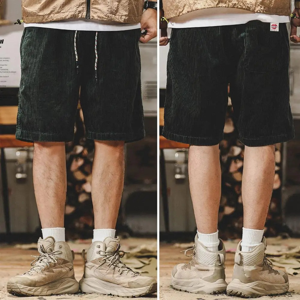 Comfortable Three-quarter Pants Stylish Mens Elastic Waist Corduroy Beach Shorts with Pockets Adjustable Drawstring for Summer 250704