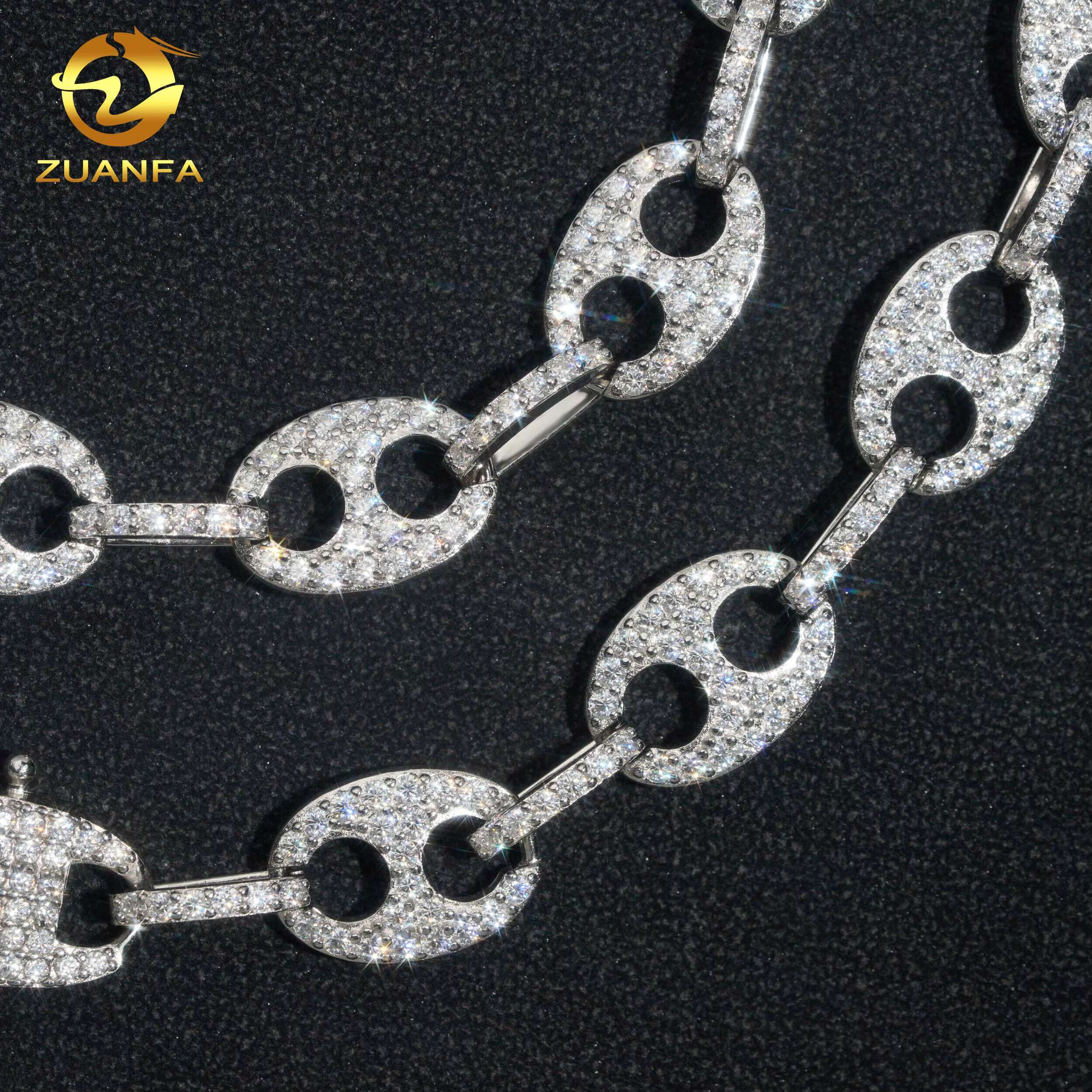 Stylish 925 Silver Hot Sell Rapper Jewelry Link Chain 10MM Iced Out Moissanite Diamond Mariner Link Chain