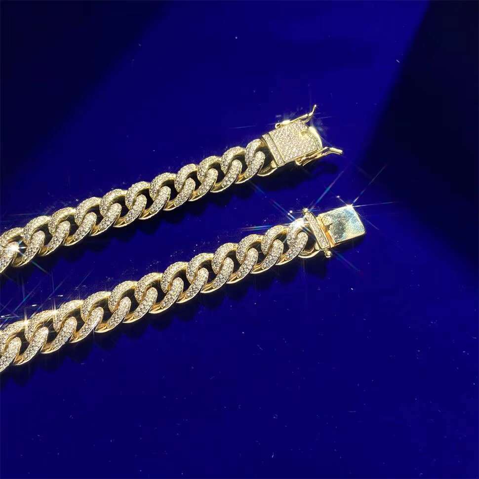 High Quality VVS Moissanite 5A Zircon 925 Silver Fashion Hiphop Jewelry Iced Out Gold Plated Cuban Link Chain for Men