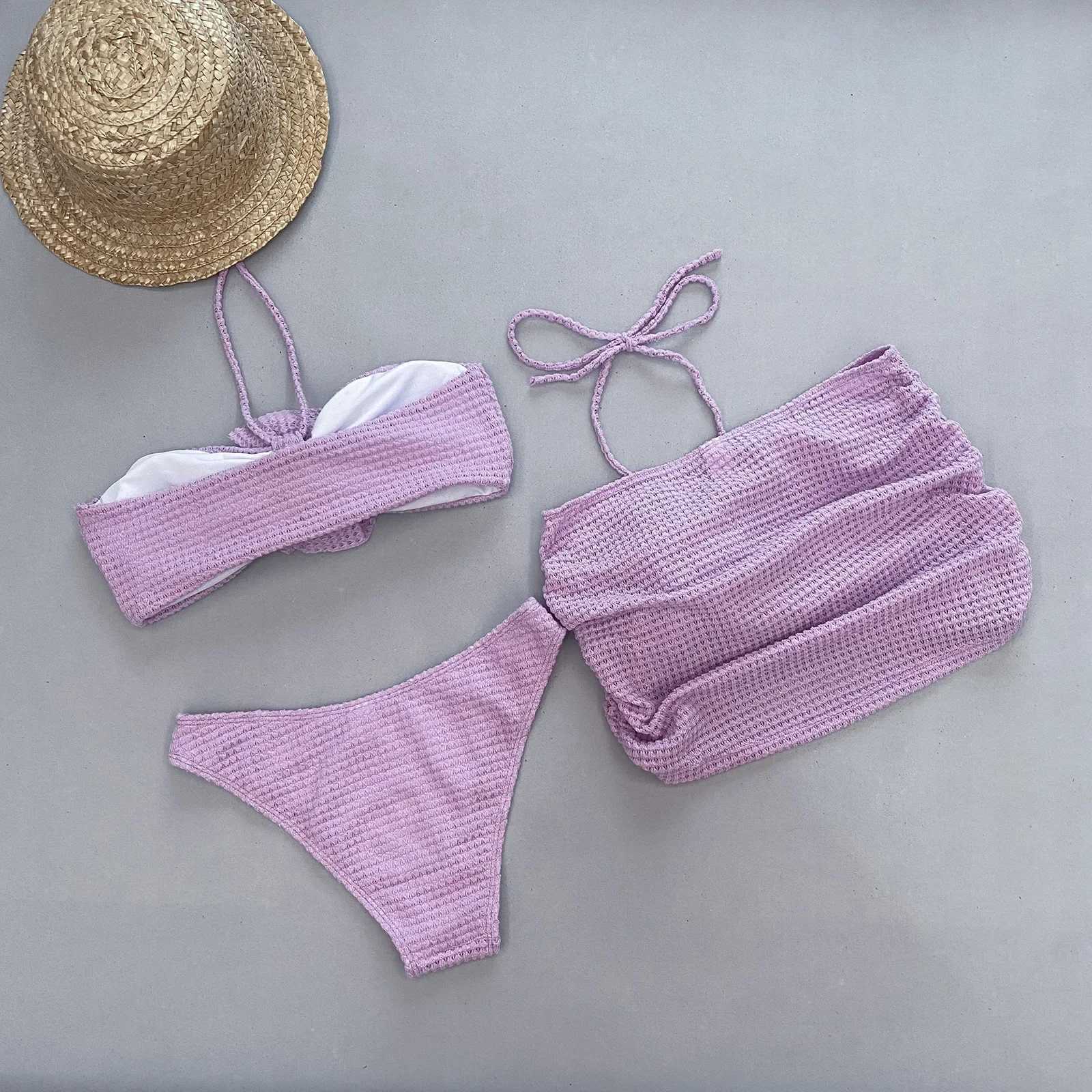 Women Sexy Brazilian Swimsuit Set Bathing Suit Halter Bra Briefs with Tie-up Skirt Female Triangle 2pcs Flower Bikini Clothes XJ250624