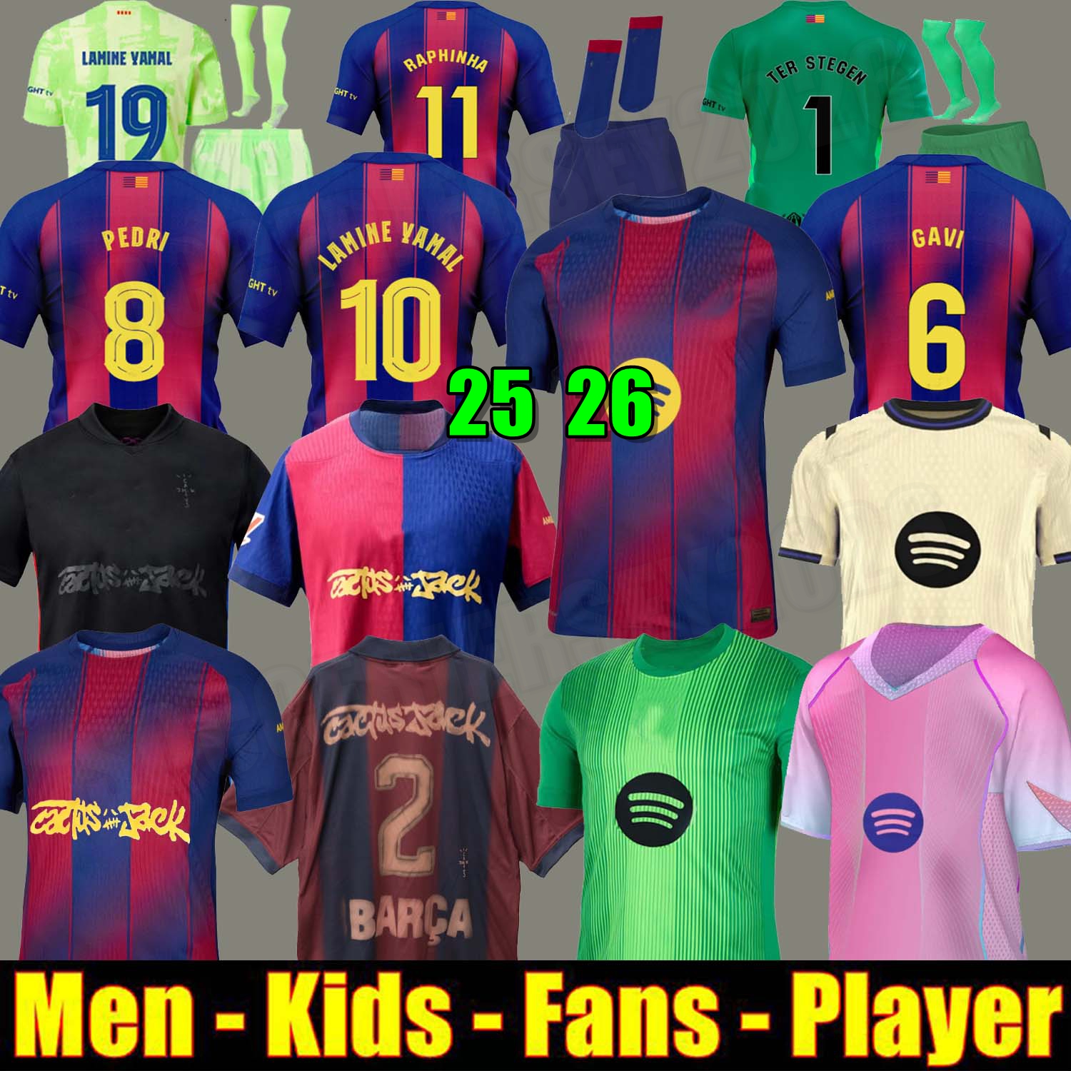 25 26 LAMINE YAMAL soccer jerseys LEWANDOWSKI FERRAN camiseta de futbol RAPHINHA PEDRI GAVI ERIC football shirt men kids kits socks CUBARSI KOUNDE Cactus Jack 2025 99
